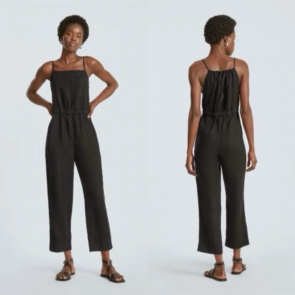 Everlane Shoestring Black 100% Linen Jumpsuit size Small